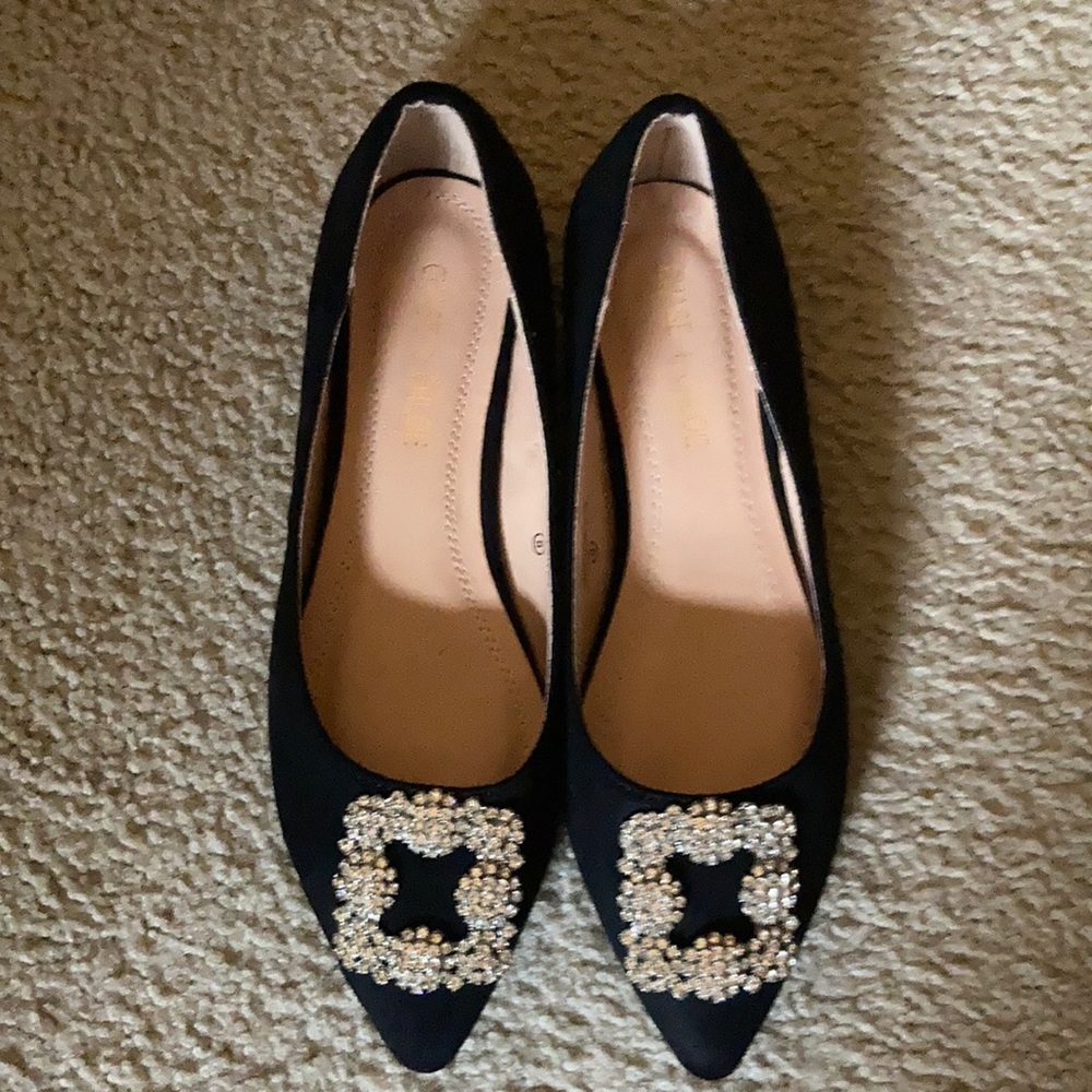 Beautiful pointy flats with sparkly jewels.